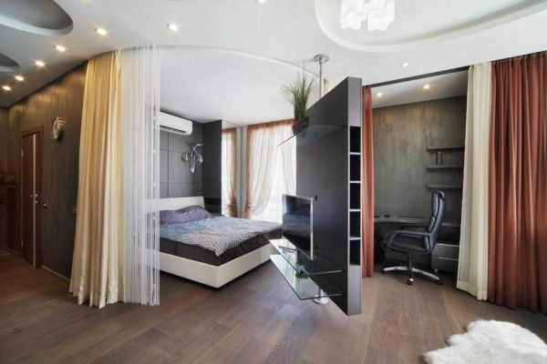 дизайн однокомнатной квартиры с кроватью