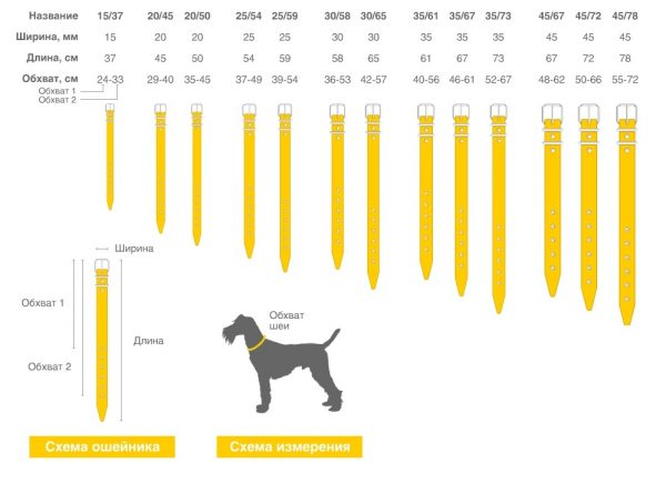 Таблица для подбора ошейника для собаки