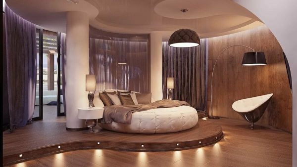 Стильная спальня с круглой кроватью